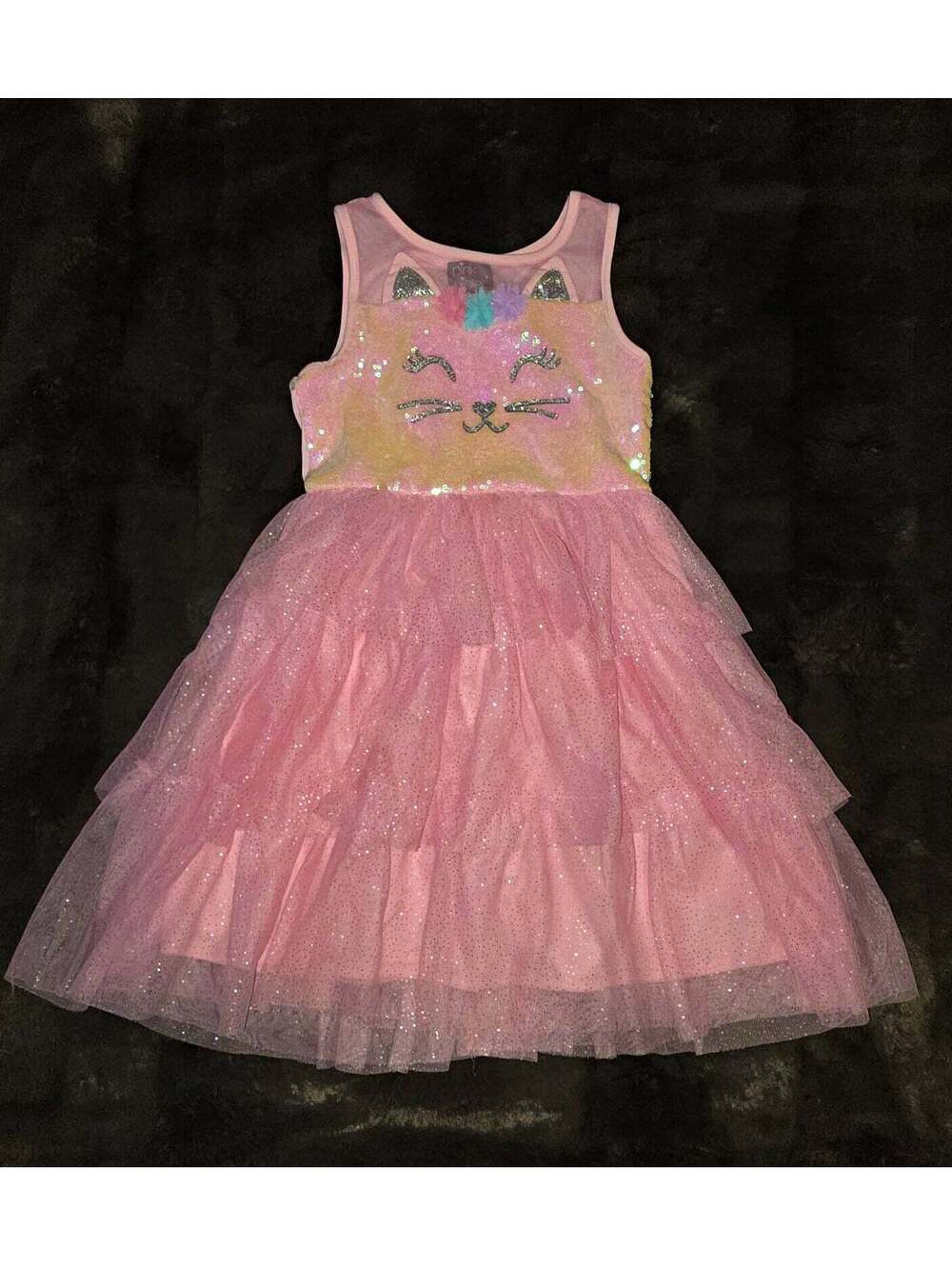 Pink & Violet Girls Size 6 Pink Cat Sequin Tulle Tutu Dress Sleeveless Party